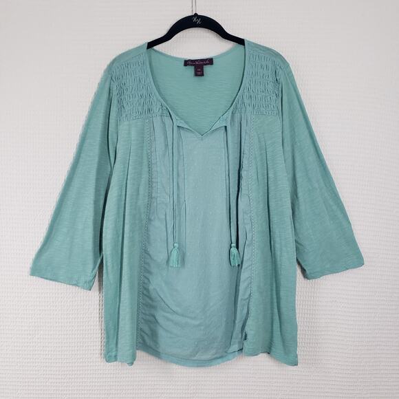 Gloria Vanderbilt Peasant Top Womens XXL Turquoise Bohemian Tassle Casual Summer - Picture 1 of 16